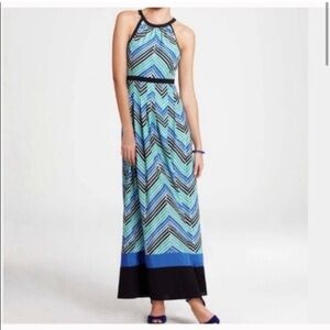 Blue and Gray Chevron Halter Maxi Sundress